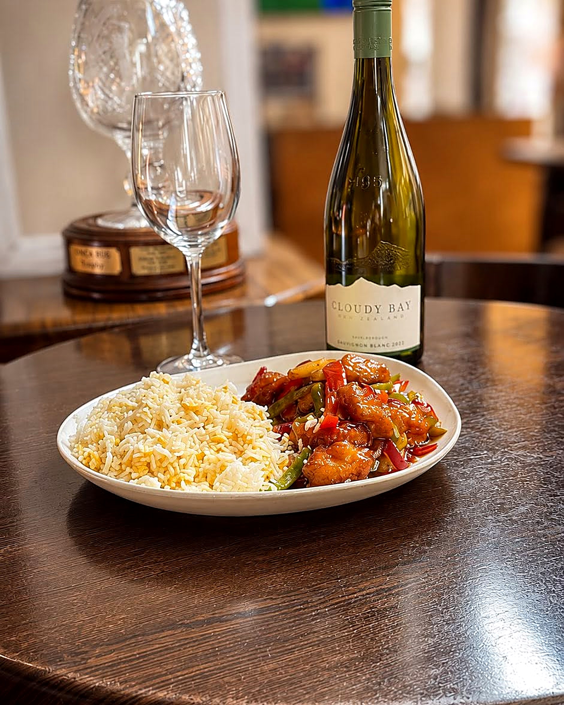 Sweet and sour chicken with egg fried rice